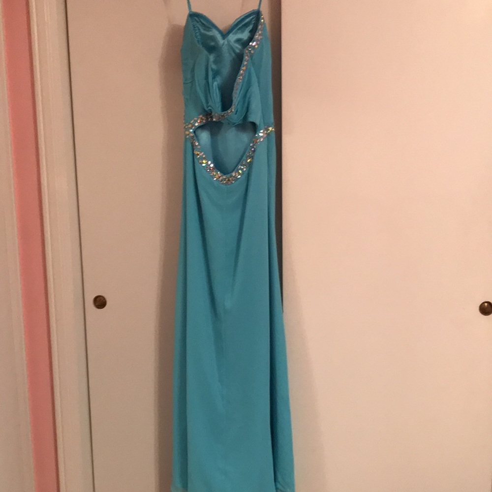 Blue Faviana Prom Dress w rhinestones size 0 - Picture 9 of 17